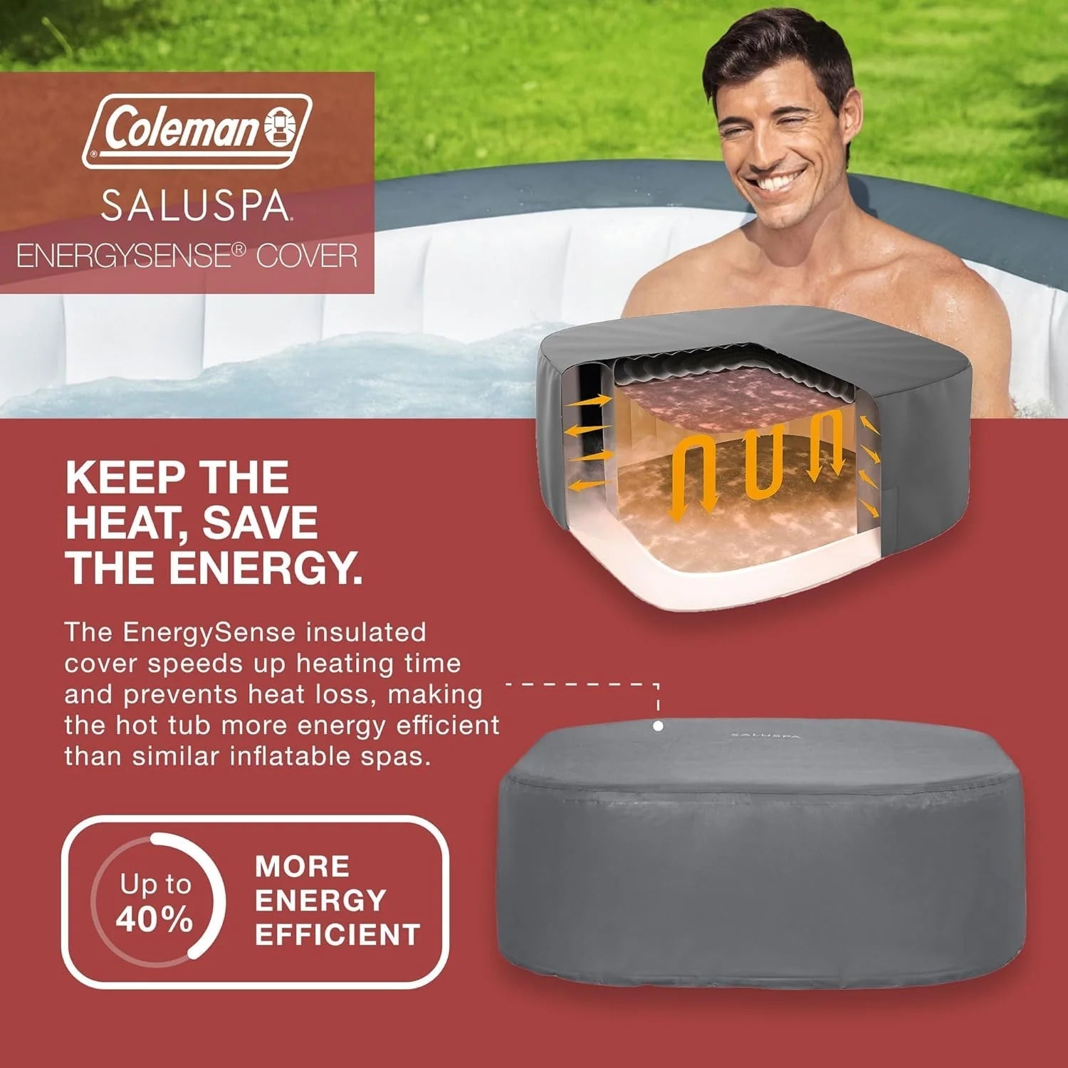 4 to 6 Person Inflatable Hot Tub Square Portable Outdoor Spa with 114 Soothing AirJets and Insulated Cover, Gray-Coleman