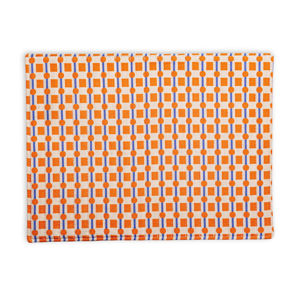 Geometric Cotton &amp; Linen Placemats - Set of 2 - Orange/ Blue