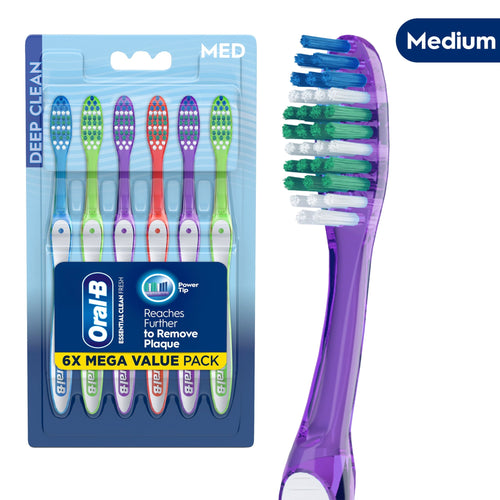 (2 pack)  Toothbrush Pack, Essential Clean Manual Toothbrushes, Medium Bristles, 6 Count