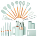 19pcs Silicone Kitchen Utensil Set, Heat-Resistant Non-Stick Easy Cooking Cleaning Home Light-Green
