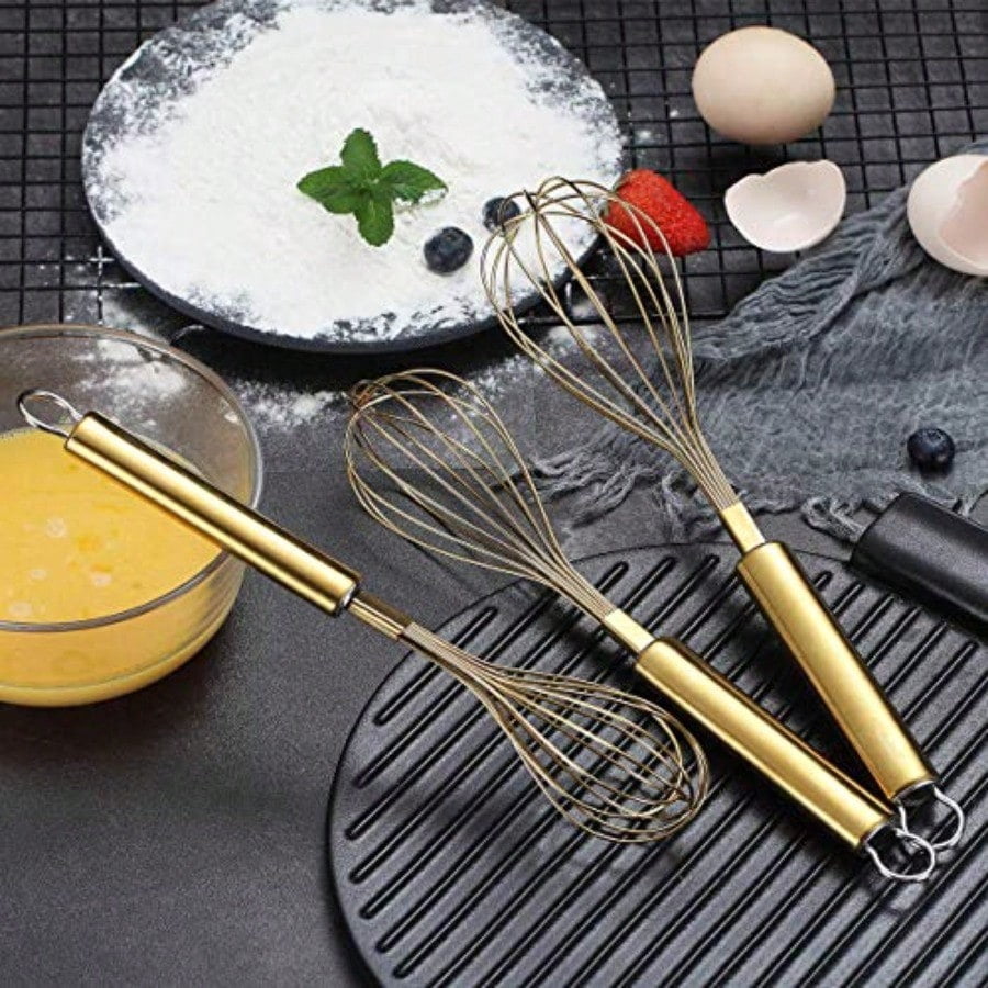 Whisk Pack of 3 Stainless Steel 8"10" 12" Titianium Plating Whisks for Cooking Beater Wire Whisk Set Kitchen Wis...