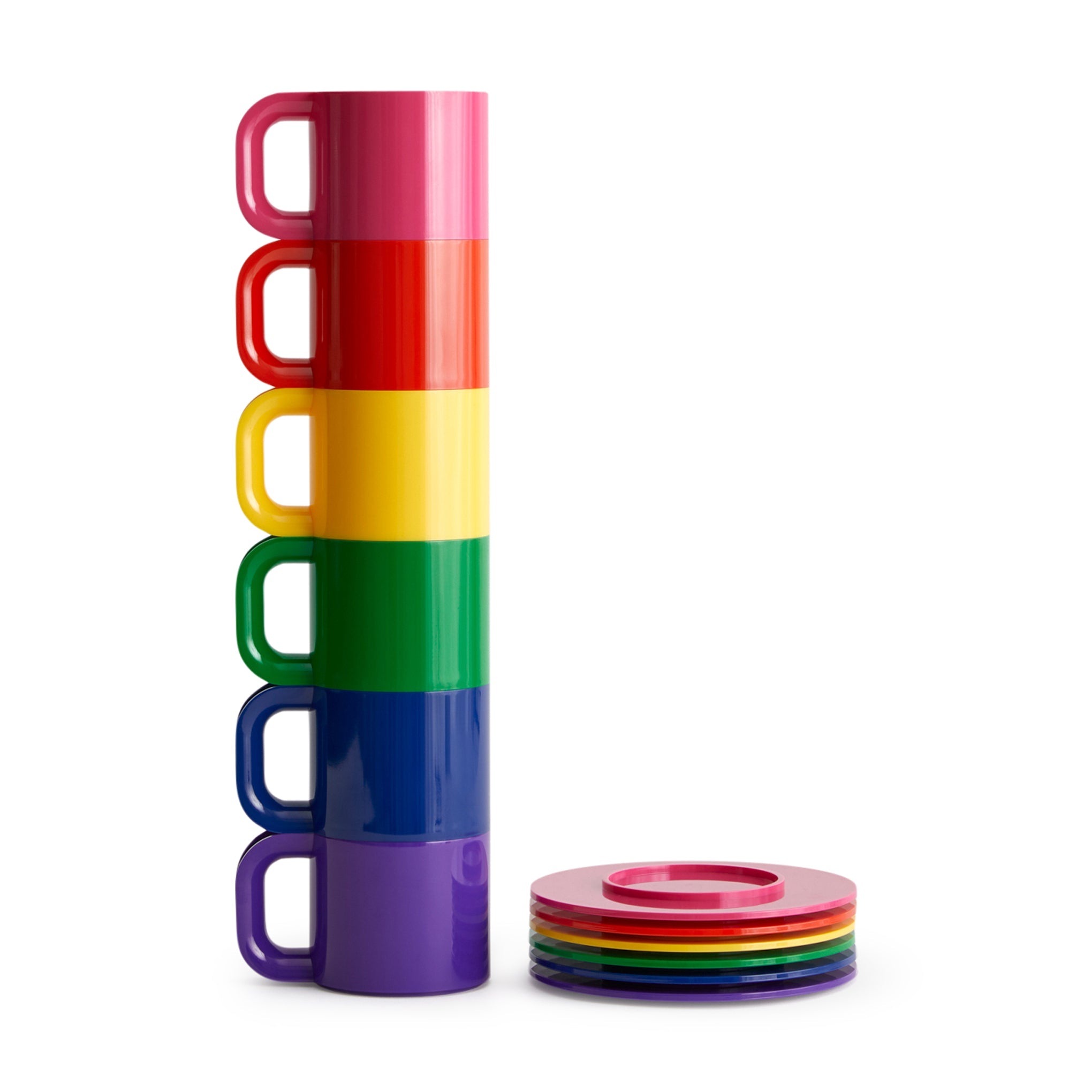 Vignelli Hellerware Max Stacking Cups &amp; Saucers - Set of 6 - Rainbow