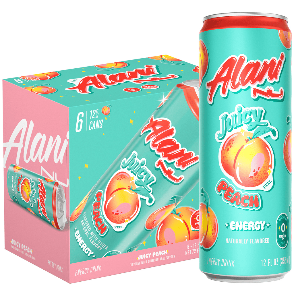 Sugar Free Energy Drink, Juicy Peach, 12 fl oz, 6 Pack, Cans, 200mg Caffeine