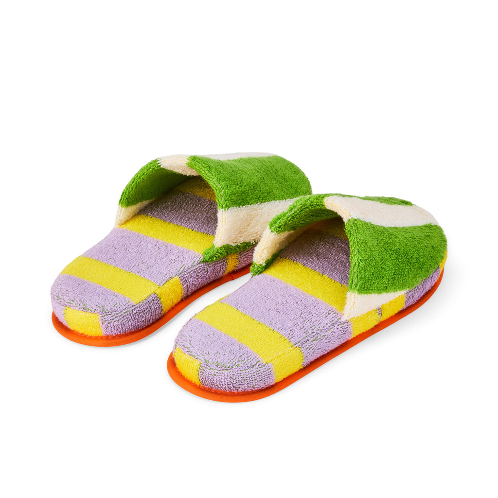Dusen Dusen Striped Terry Slippers - Green/ Lavender