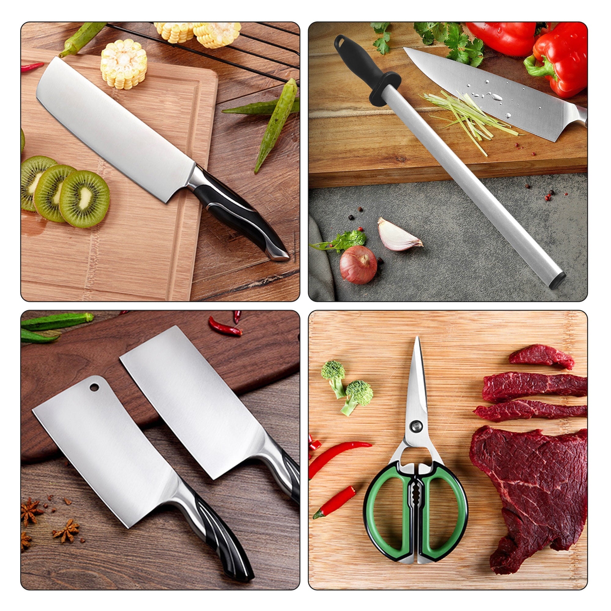 12" Diamond Sharpening Steel, Knife Blade Sharpener Honing Rod, Professional Kitchen Chef Stick