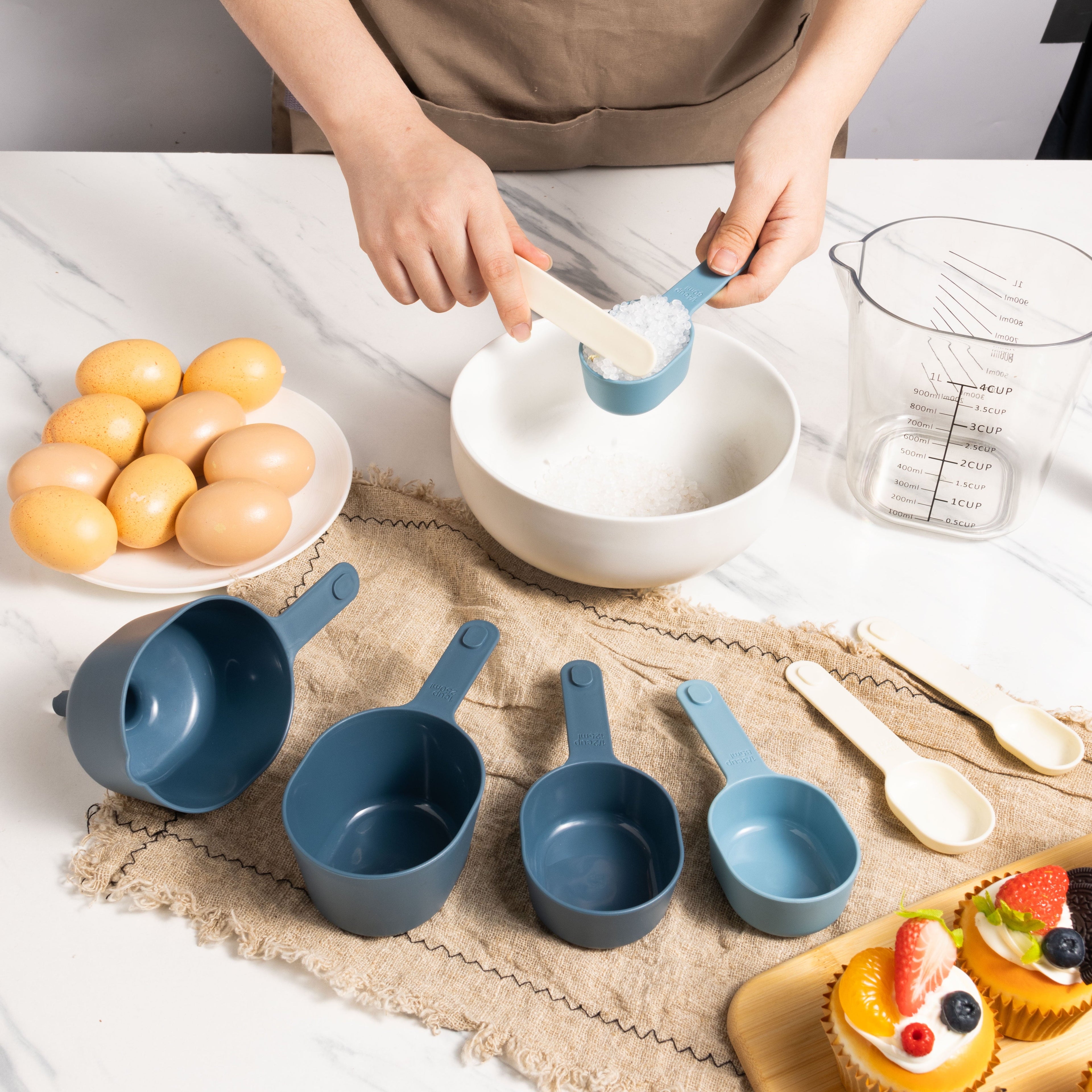 9-Piece Stackable Measuring Set Kitchen Tools for Cooking, 7.48" L, Blue