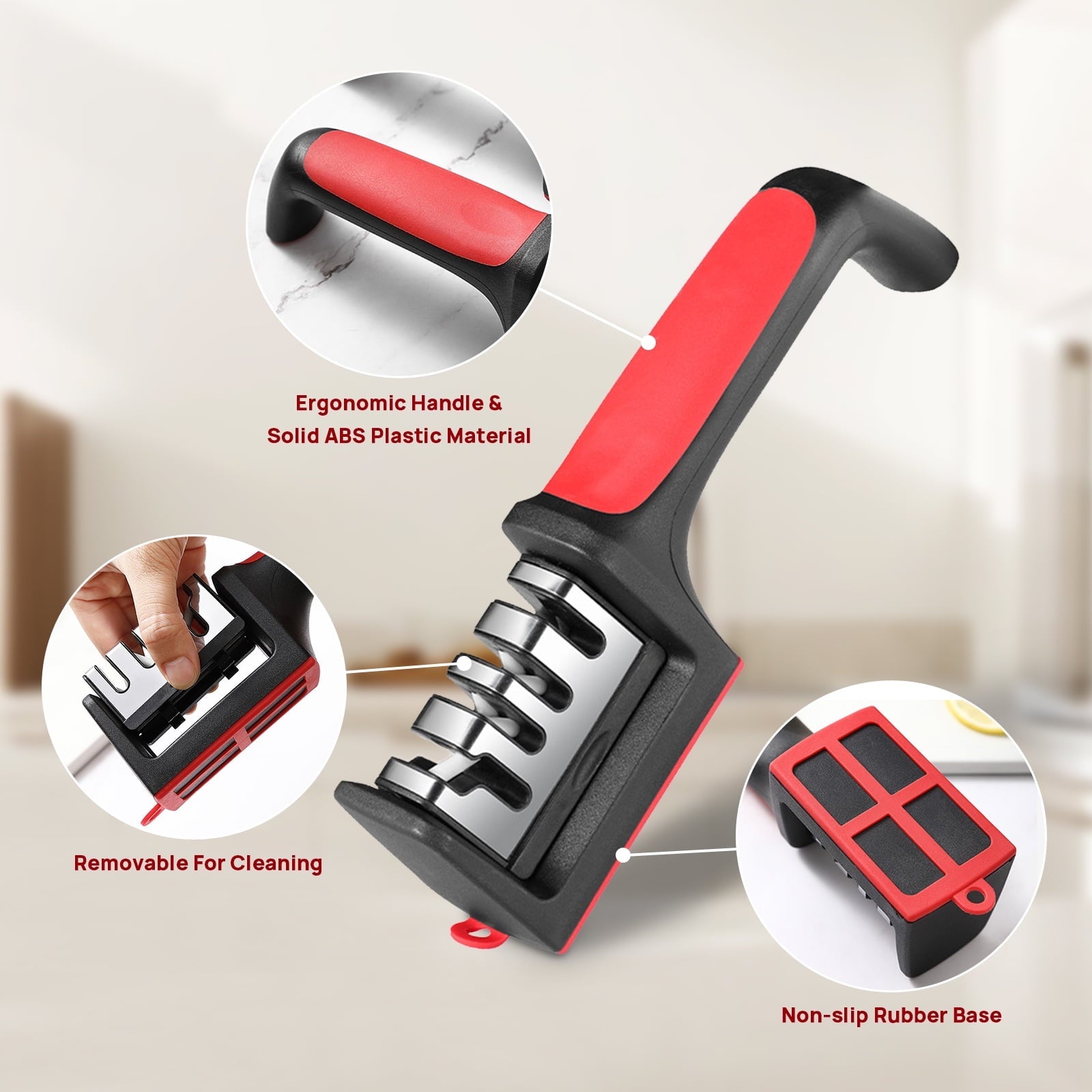 2 Pack Knife Sharpener, 4-Stage Kitchen Knife Sharpeners with Non-slip Base, Knife Sharpening System for Kitchen Kniv...