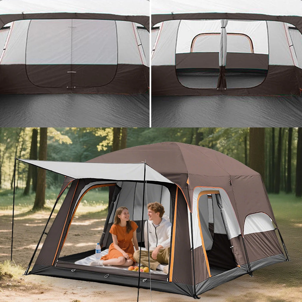 KFeng 12 Person Tents for Camping - 2Rooms 3Doors&3Windows Mesh,Suitable for Outdoor/Picnic,Brown