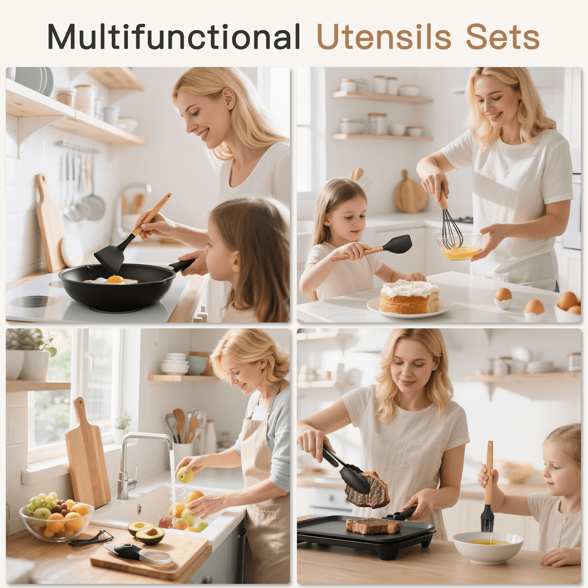 Silicone Cooking Utensils Set, 38 PCS Kitchen Utensils Set for 446°F Heat Resistant, Food Grade Utensil Sets with Woo...