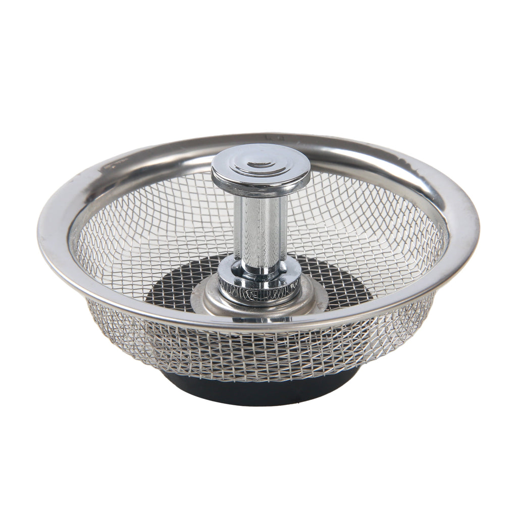 Stainless Steel Mesh Sink Strainer with Rubber Stopper Silver