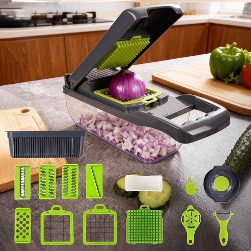 16-in-1 Mandoline Slicer, Multifunctional Vegetable Chopper with Container, Food Processor for Onion, Chees...