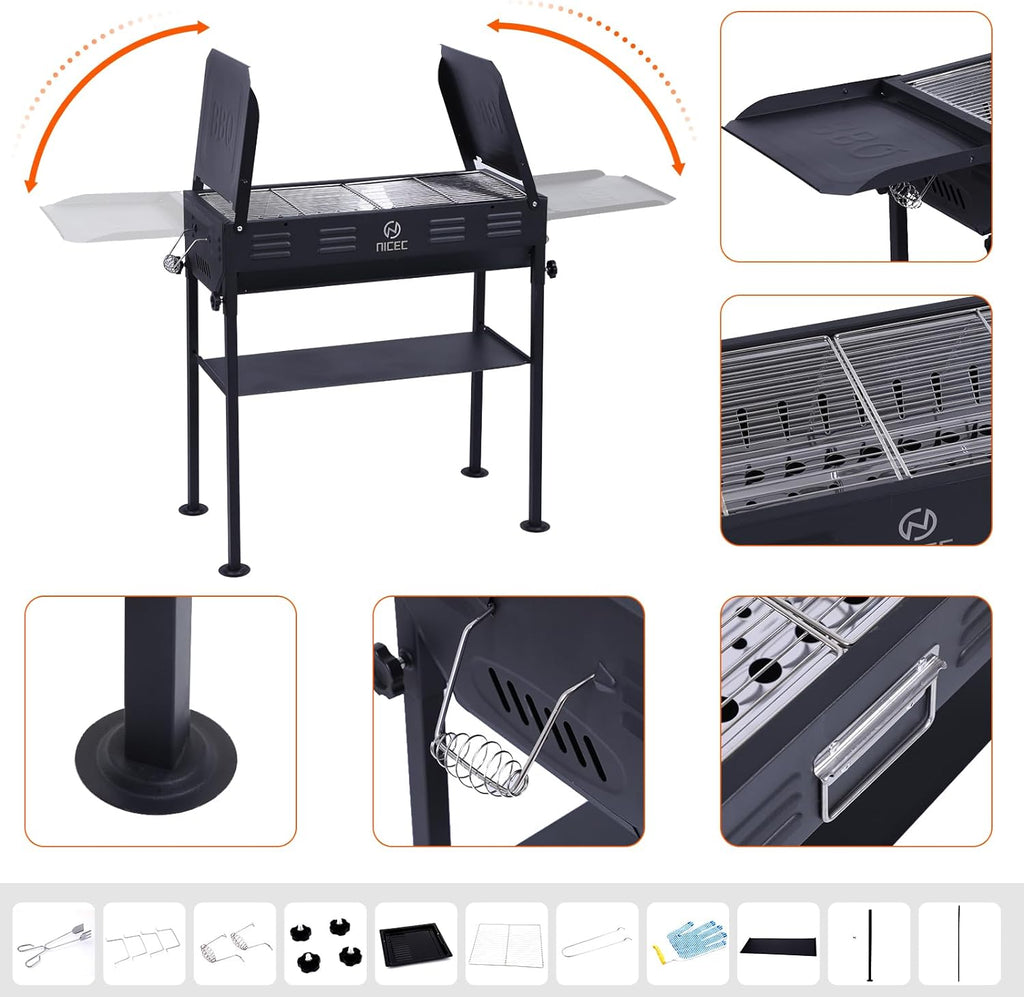 Portable Charcoal Grill Folding Camping Grills + Camping Kitchen Station Camping Table Picnic Table Grill Table Folding Table