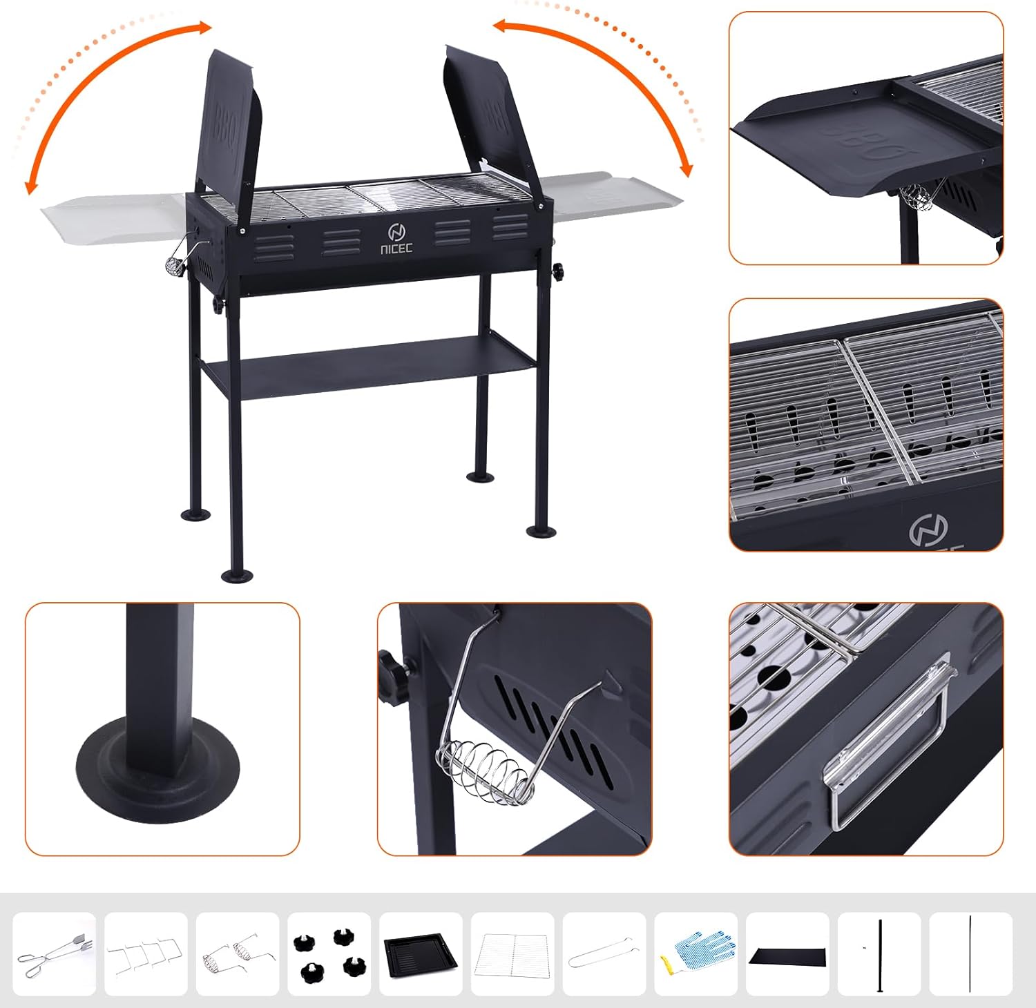 Portable Charcoal Grill Folding Camping Grills + Camping Kitchen Station Camping Table Picnic Table Grill Table Folding Table