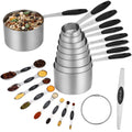17 Pieces Measuring Cups and Magnetic Measuring Spoons Set Stainless Steel, 8 Measure Cups with Silicone Handle...