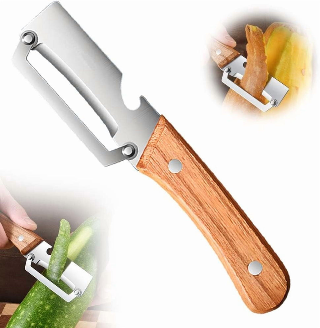 Vegetable Peeler for Kitchen, 2 Pcs Ultra-Sharp Stainless Steel Blade with Wooden Handle, Built-in B...