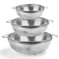 Stainless Steel Colander Set of 3, Micro-Perforated Colanders Strainers for Draining Rinsing - 1/3/5 Quart