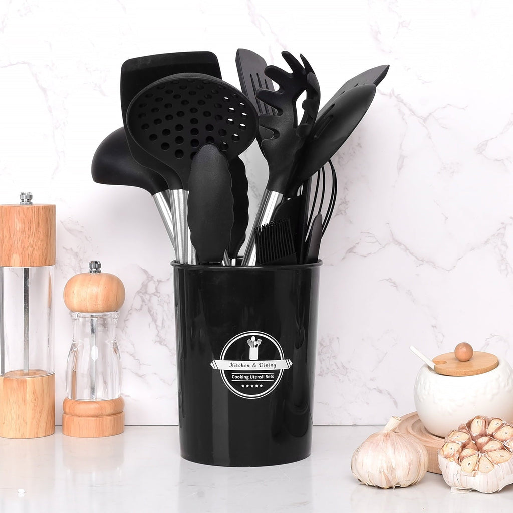 Silicone Cooking Utensils Set, 26 Pcs, Heat Resistant Kitchen Utensils Set, Black