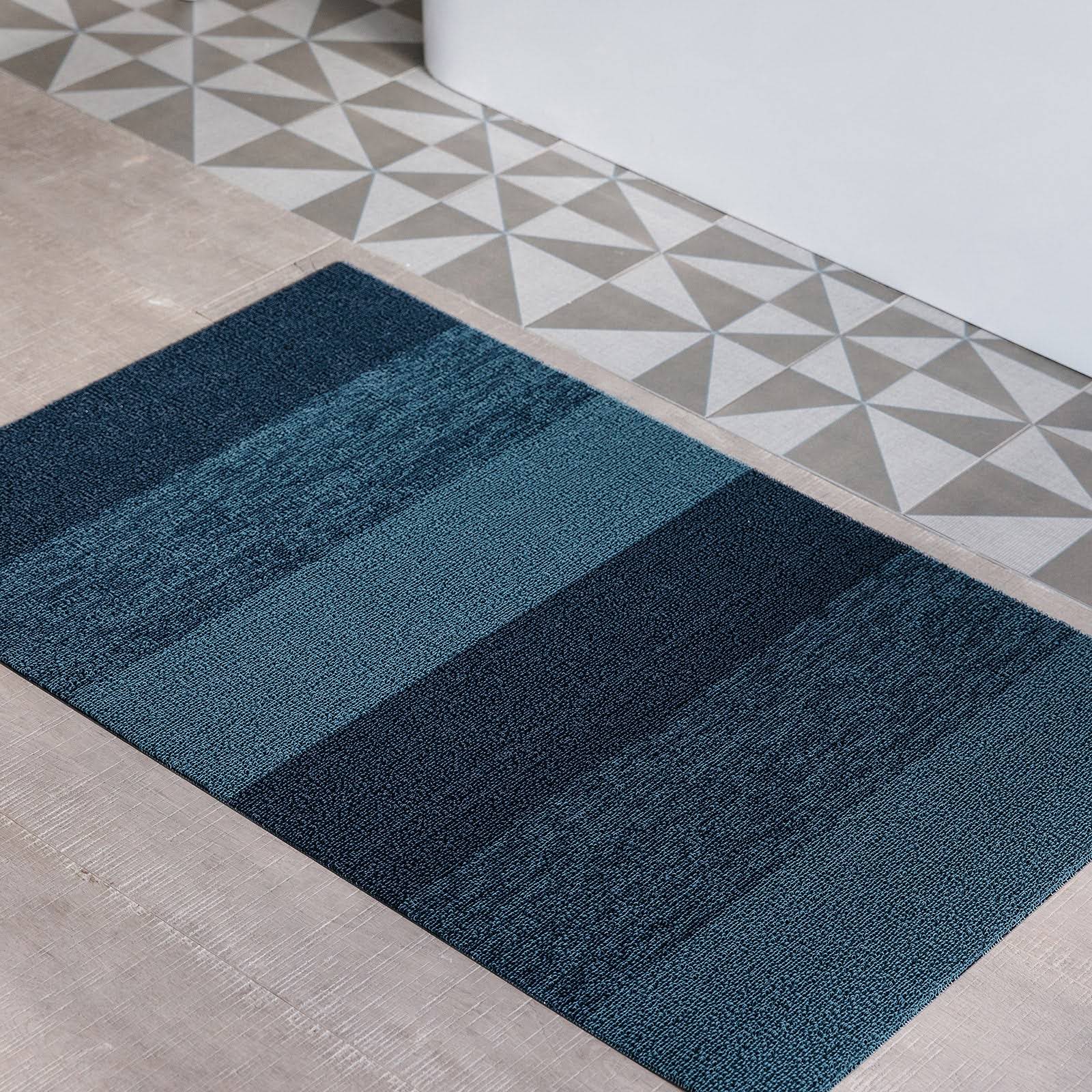 Chilewich Marbled Stripe Shag Floormat - Bay Blue