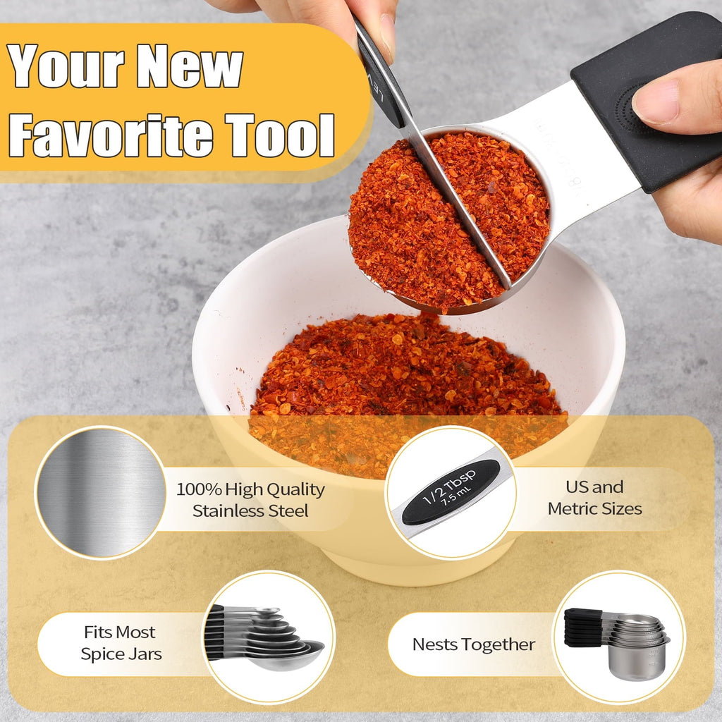 15-Piece Magnetic Measuring Cups & Spoons Set, Stainless Steel with N45 Magnets, Fits Spice Jars for Baking &...