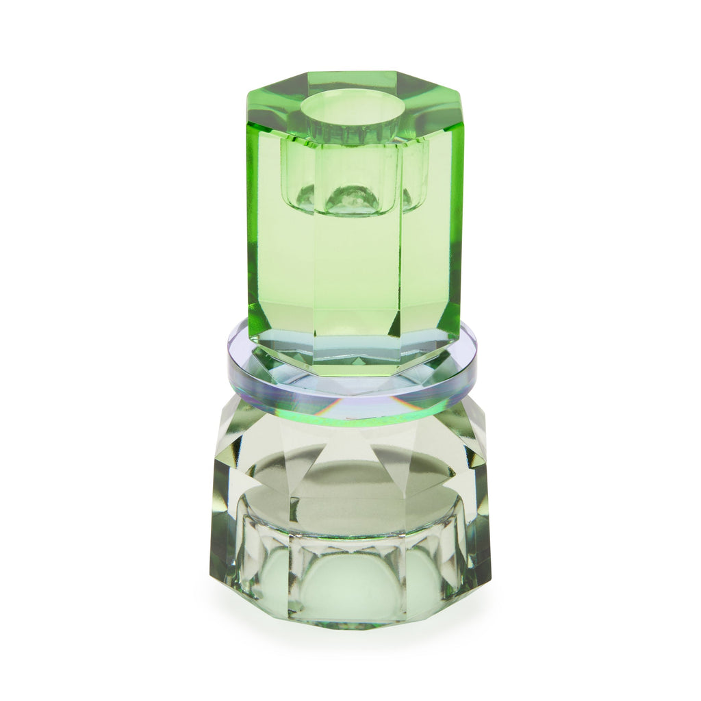 Faceted Crystal Candle Holder - Mint/ Violet/ Olive