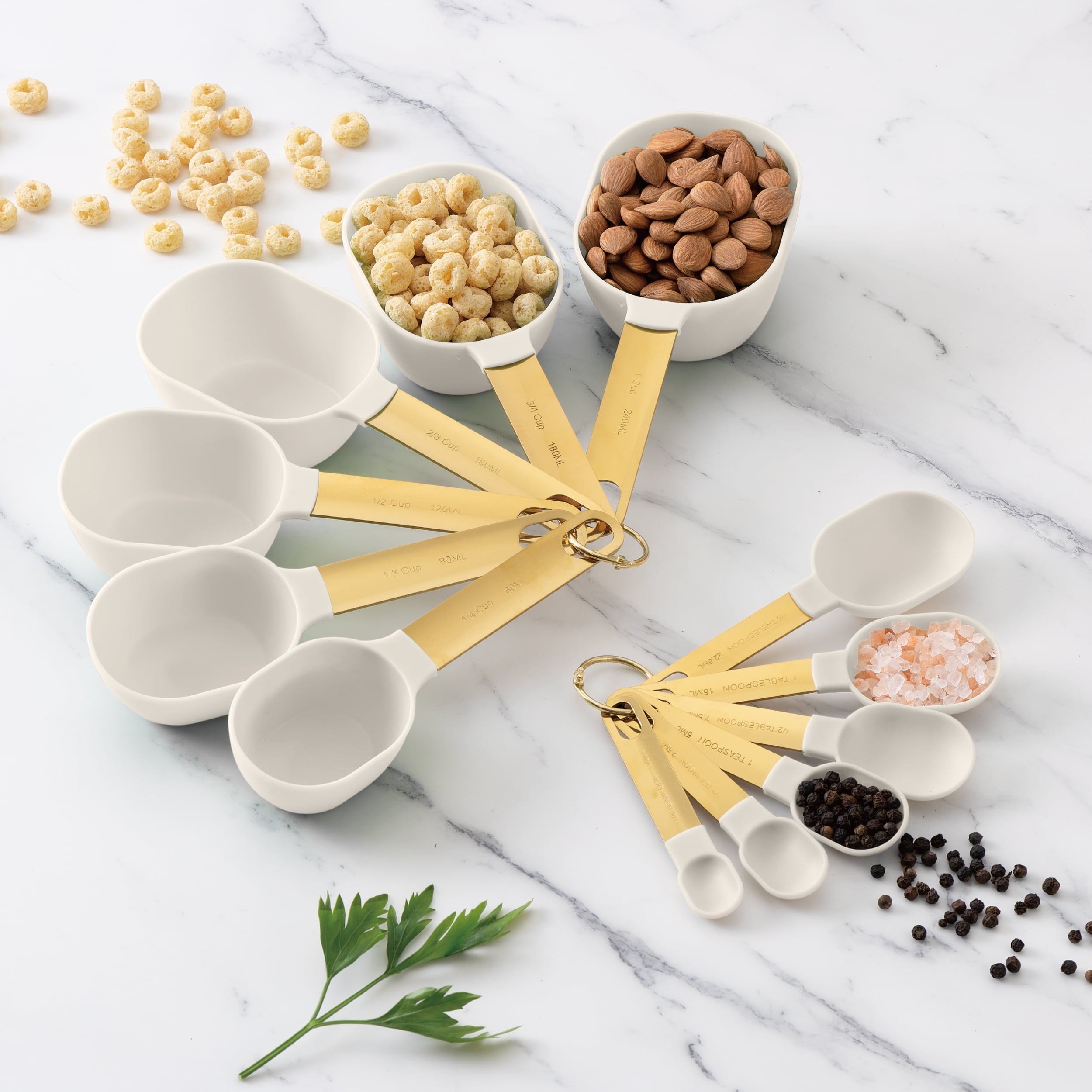 12-Piece Measuring Cup & Spoon Combo Set, Essential Kitchen Utensils, Dishwasher Safe, White