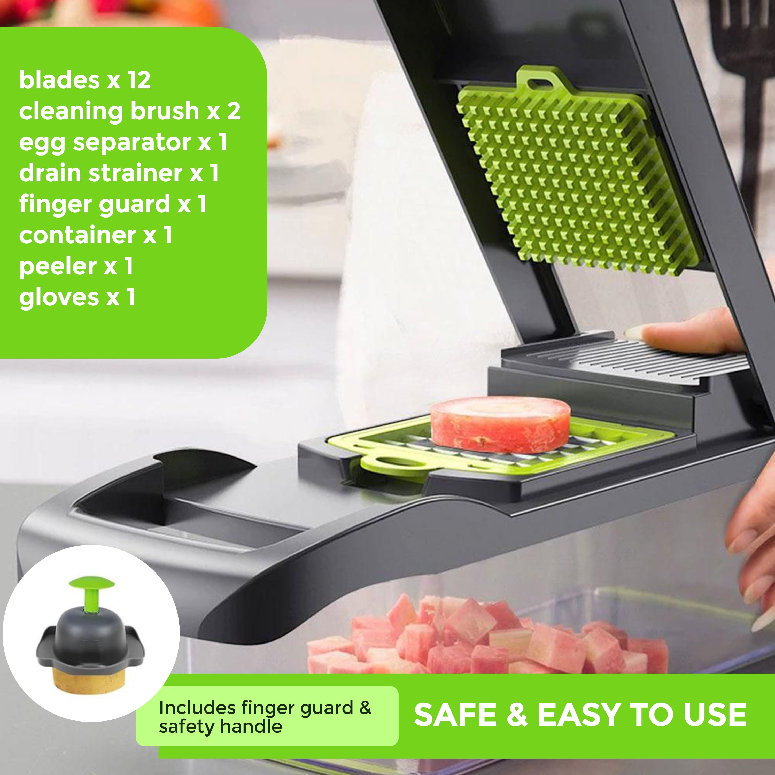 13-in-1 Vegetable Chopper & Slicer - Multifunctional Onion Chopper with 8 Blades, Colander Basket & Container | Mini ...