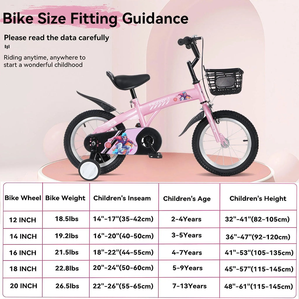 Baprem 18" Girls Bike for 5-9 Years Old Kids, Cute Kids Bike with Training Wheels, Steel Frame Sporty Children Bicycle, Pink