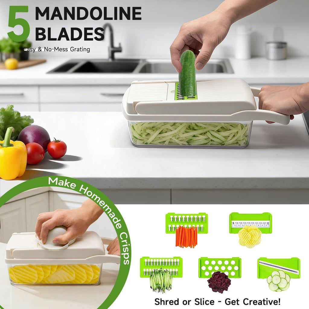 Vegetable Chopper Food Slicer, 14 in 1 Food Chopper for Onion, Veggie, Cheese Grater, Vegetables Cutter With L...