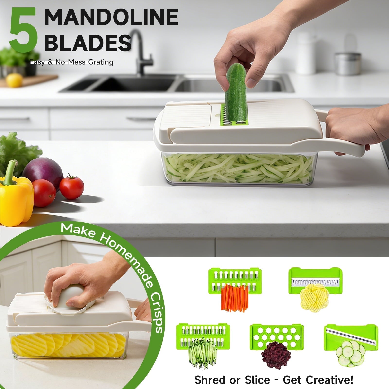 Vegetable Chopper Food Slicer, 14 in 1 Food Chopper for Onion, Veggie, Cheese Grater, Vegetables Cutter With L...