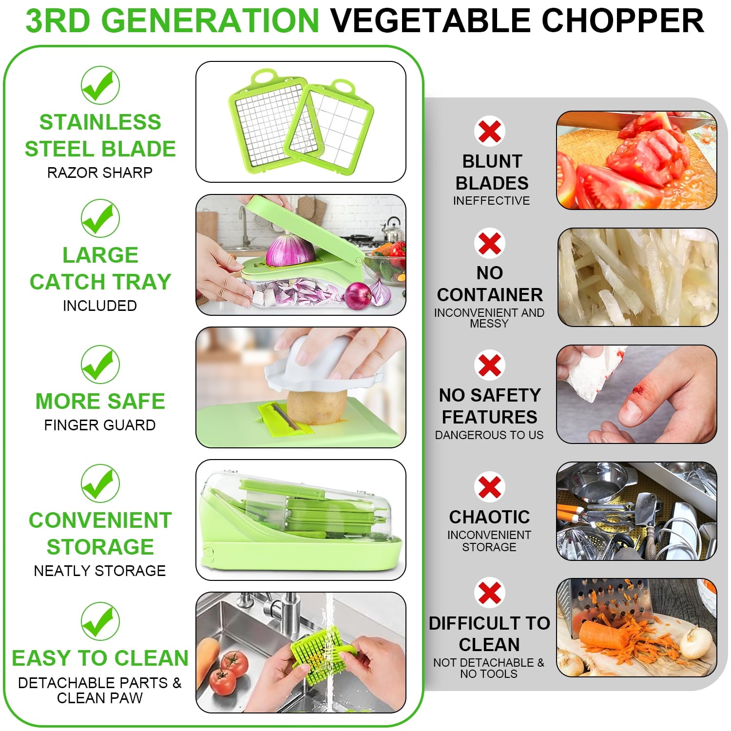 16 in 1 Vegetable Chopper, Multifunctional Veggie Chopper for Salad Garlic Carrot Egg Separator Food Chopper w...