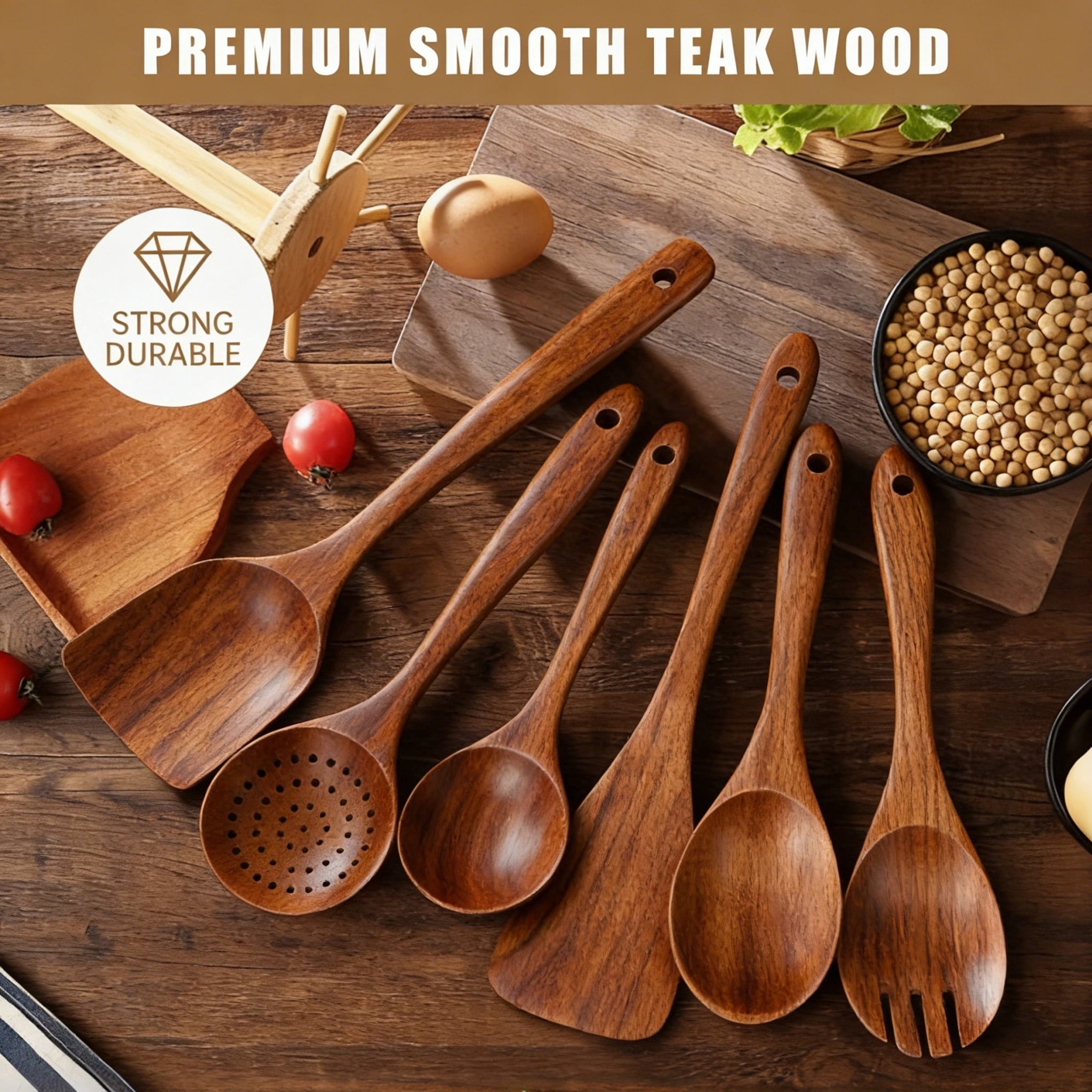Wooden Spoons for Cooking, 6 PCS Teak Wood Cooking Utensil Set, Wooden Kitchen Utensils for Nonstick Pans & Cookware,...