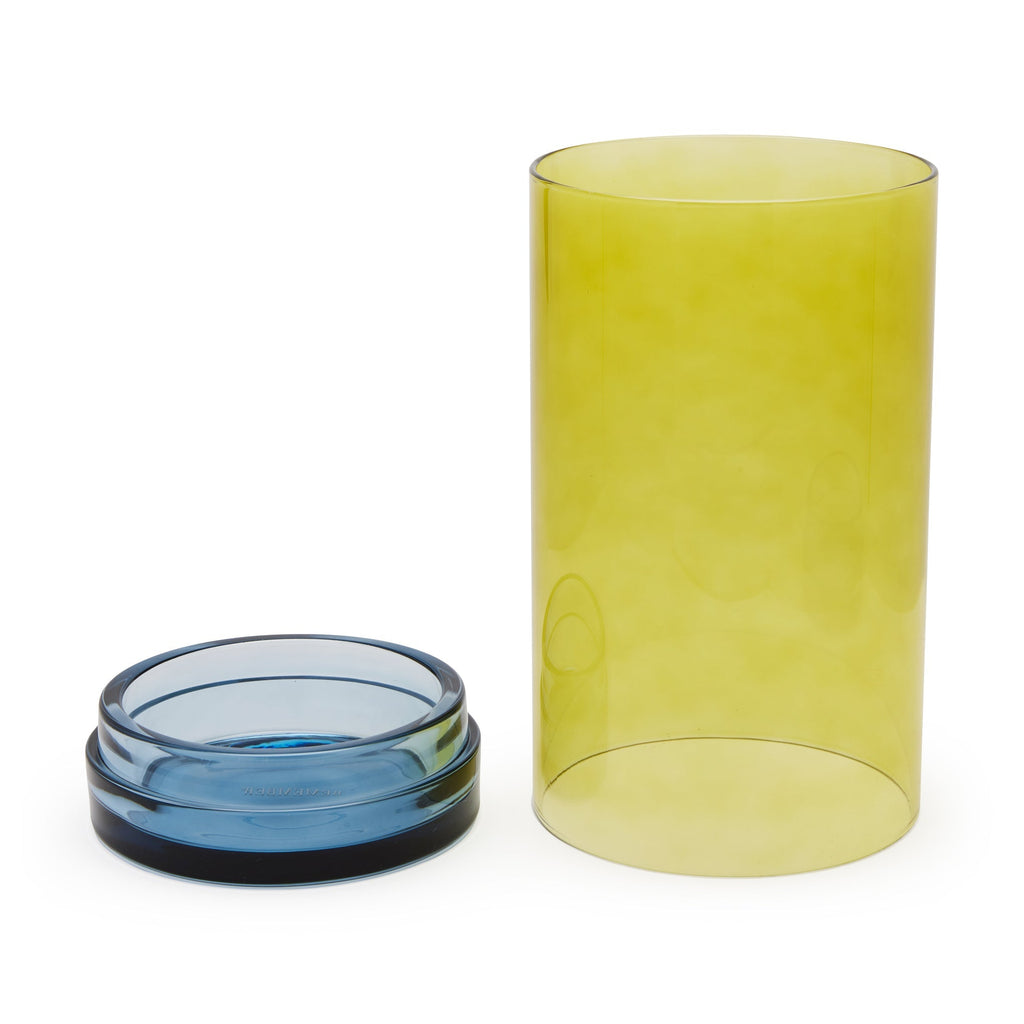 Glass Hurricane Lantern Candle Holder - Lime/ Blue