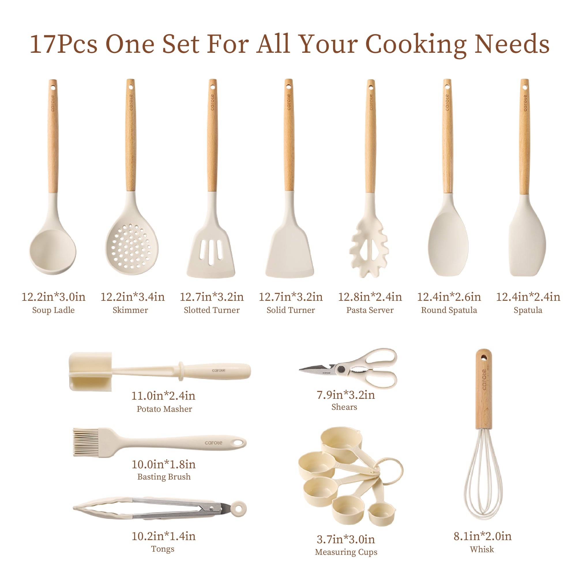 17-Piece Silicone and Wood Cooking Utensil Set, Heat-Resistant, Safe for Nonstick Cookware
