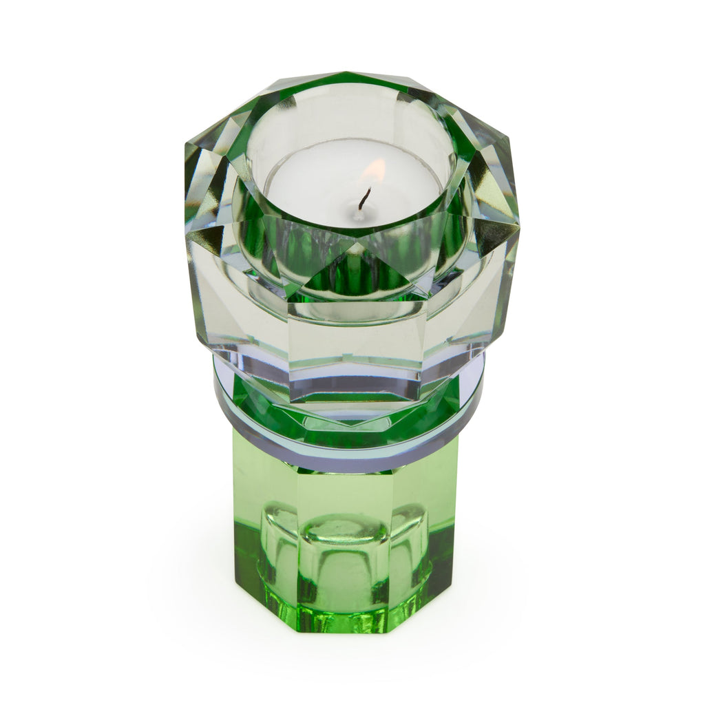 Faceted Crystal Candle Holder - Mint/ Violet/ Olive