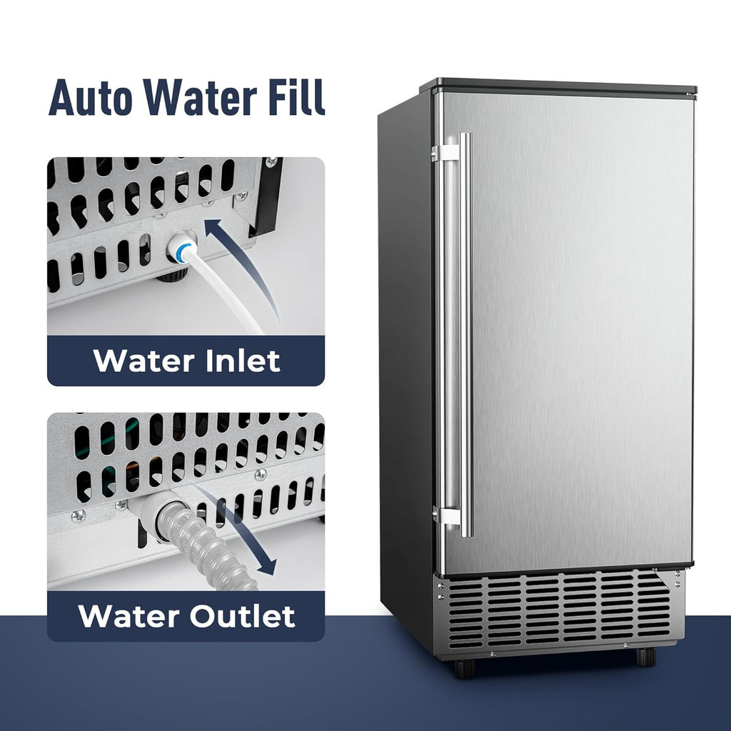 Commercial Under Counter Ice Maker Machine 80Lbs/Day with 24lbs Ice Storage Built-in Drain Pump/Automatic Cleaning/Timing Setting/Smart LCD Panel Ideal for Both Home and Commercial Use