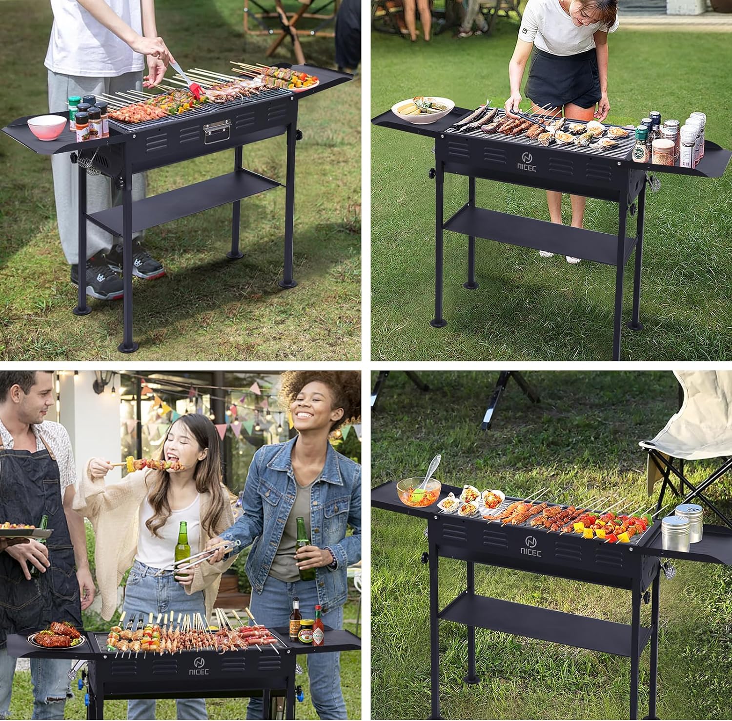 Portable Charcoal Grill Folding Camping Grills + Camping Kitchen Station Camping Table Picnic Table Grill Table Folding Table