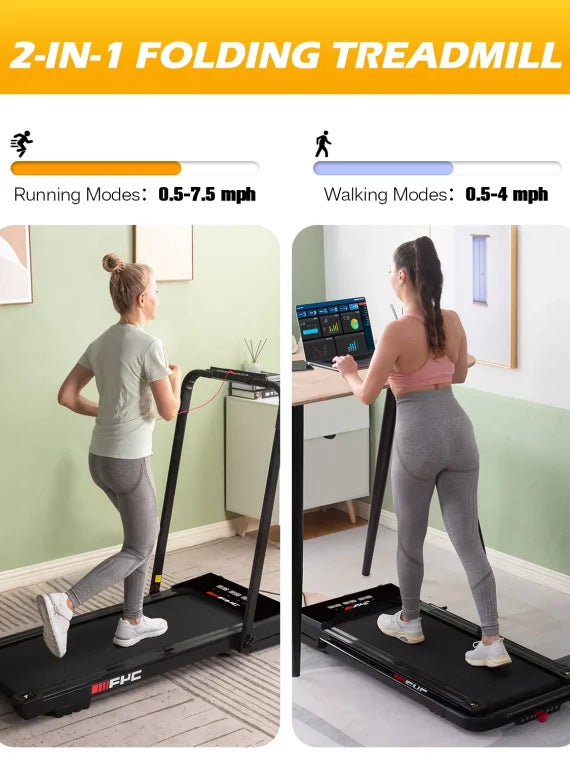FYC 3.5HP Under Desk Treadmill 300LBS Weight Capacity 2-in-1 Foldable Design Remote Control & LED Display Compact Electric Walking and Running Machine for Walking Running Jogging (Black)