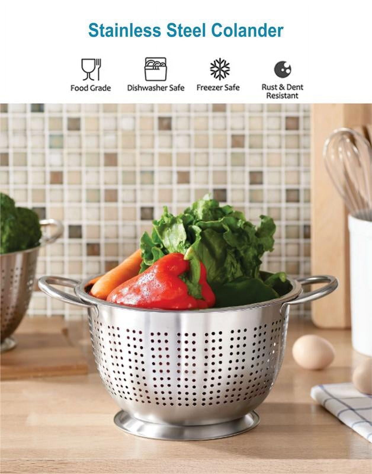 SS Multi-Use Colander for Straining, Draining & Rinsing Pasta, Fruits or Vegetables