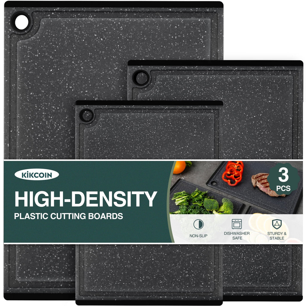 3-Piece Plastic Large Cutting Boards Set for Kitchen, Chopping Board with Non-slip Feet and Juice Grooves