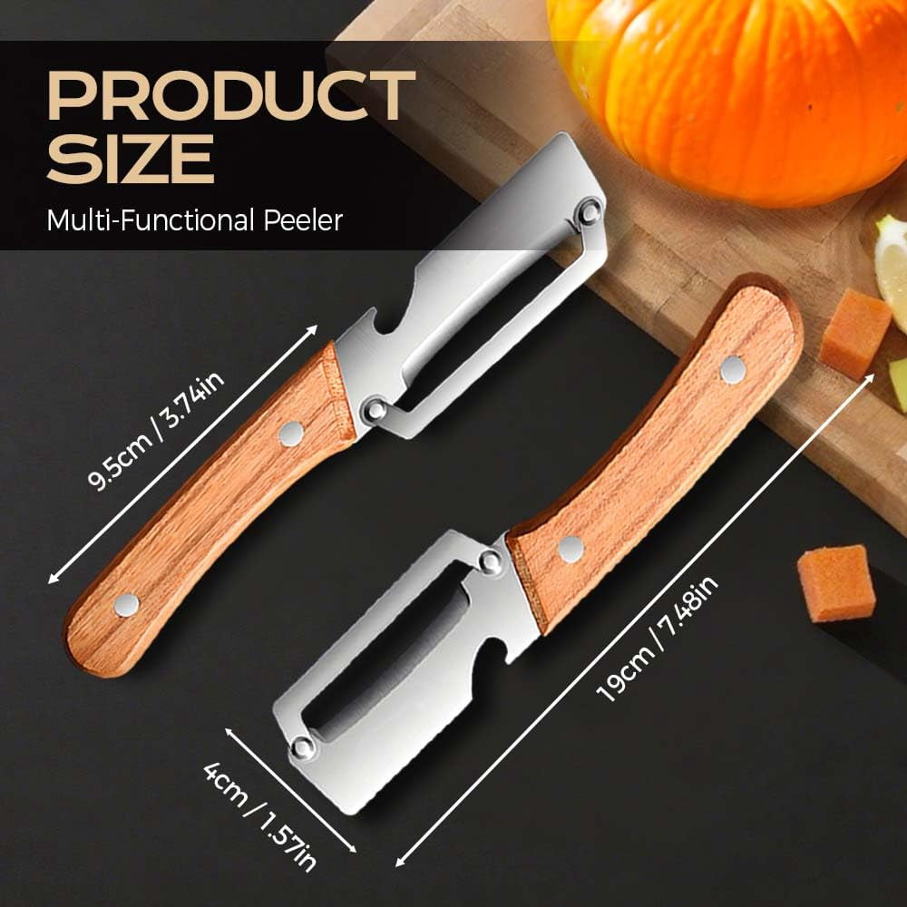 Vegetable Peeler Stainless Steel Blade Wooden Handle Bottle Opener, Fruit Potato Carrot Apple Peeling Tool Sharp Dura...