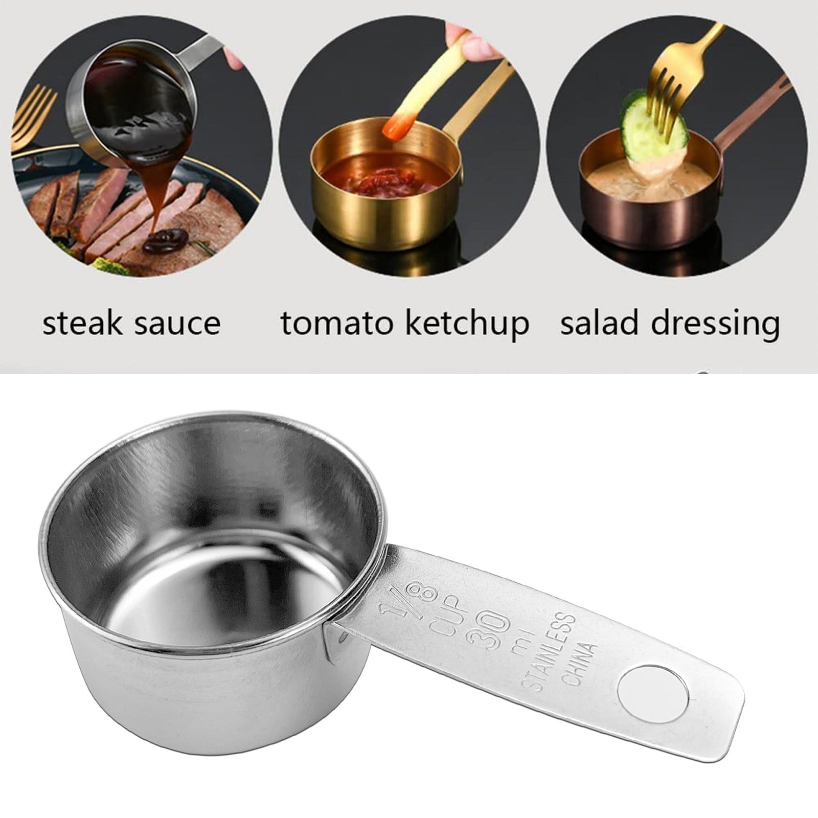 1/8 Cup Measuring Cup, Stainless Steel Coffee Measuring Scoop, Single Metal Measuring Cup Steak Cup Ingredient ...