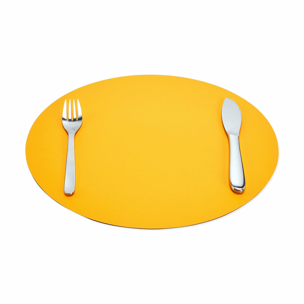 Dual-Sided Recycled Leather Placemat - Yellow/ Light Grey