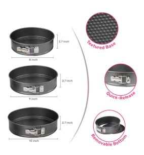 8", 9", 10" Round Nonstick Carbon Steel Springform Cake Pans, Gray, Set of 3