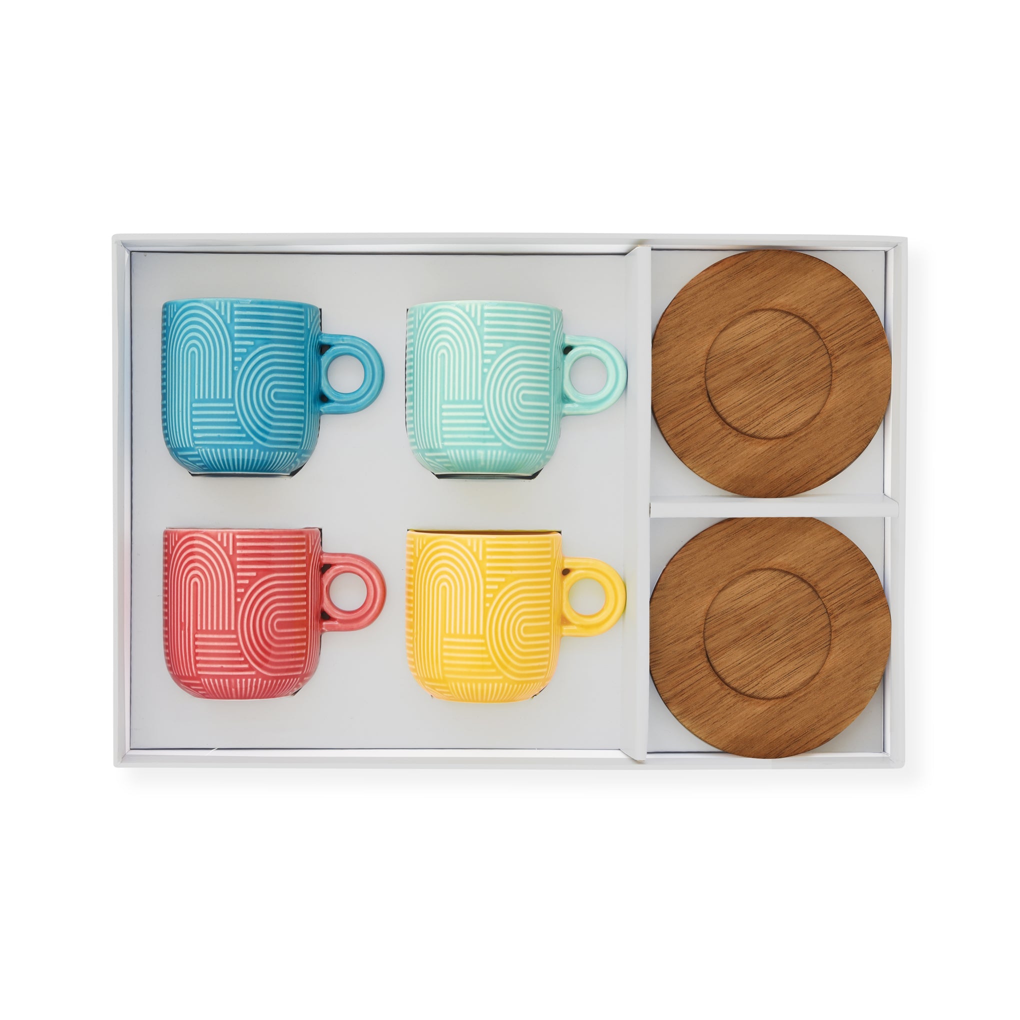Take a Loop Porcelain Espresso Cups &amp; Wood Saucers - Set of 4