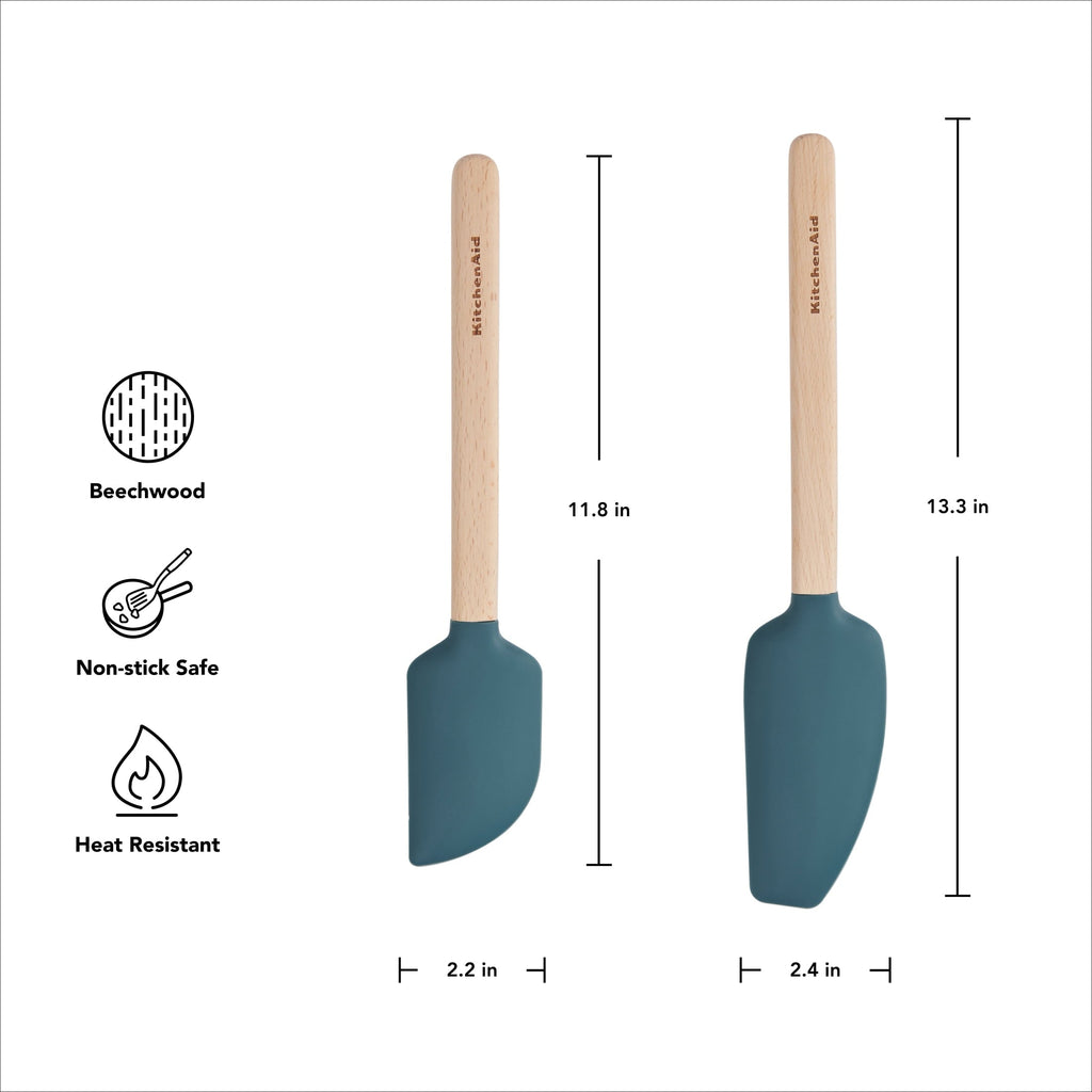 2-Piece Silicone Mixing Spatula and Scraper Set for Cooking, Agave