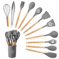 Silicone Wooden Heat Resistant Kitchen Utensil Set, 12 pcs