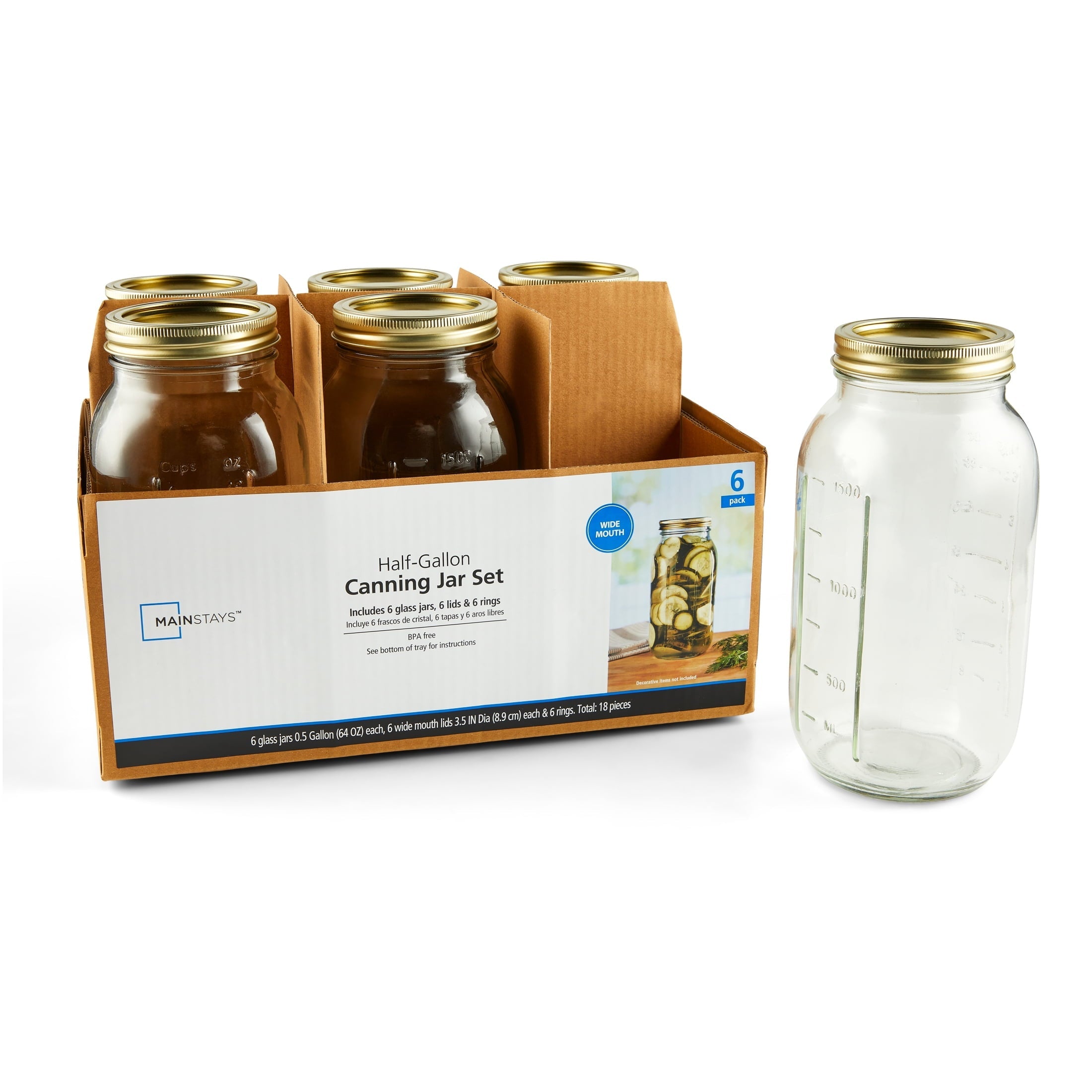 64 oz Mason Jars, Wide Mouth Half Gallon Canning Jars with Lids and Rings, 6-Pack Extra Large Glass Jars for Home Can...