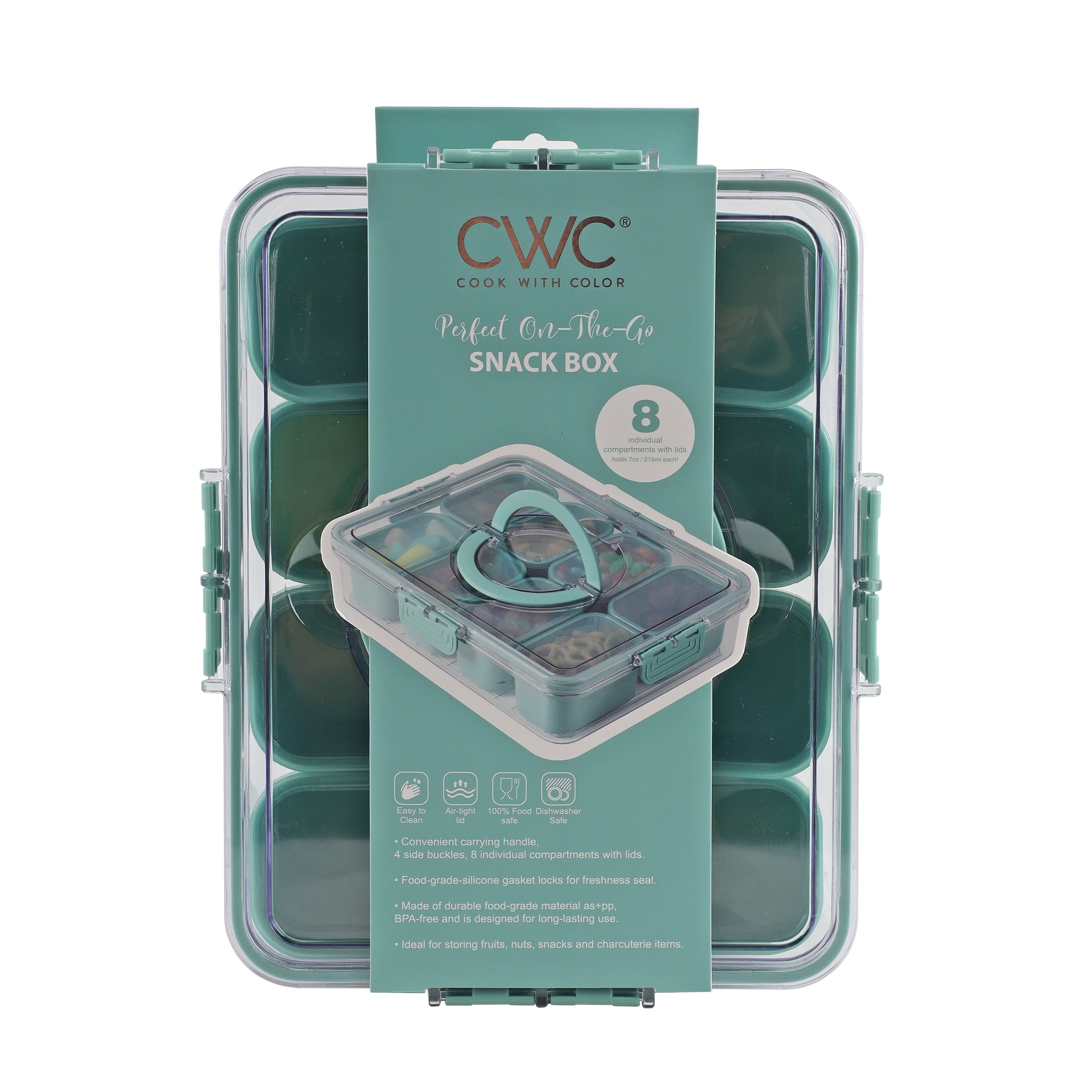 8-Compartment Snackle Box Food Storage Carrier and Container, Charcuterie Container, Divided Serving Tray with Lids a...