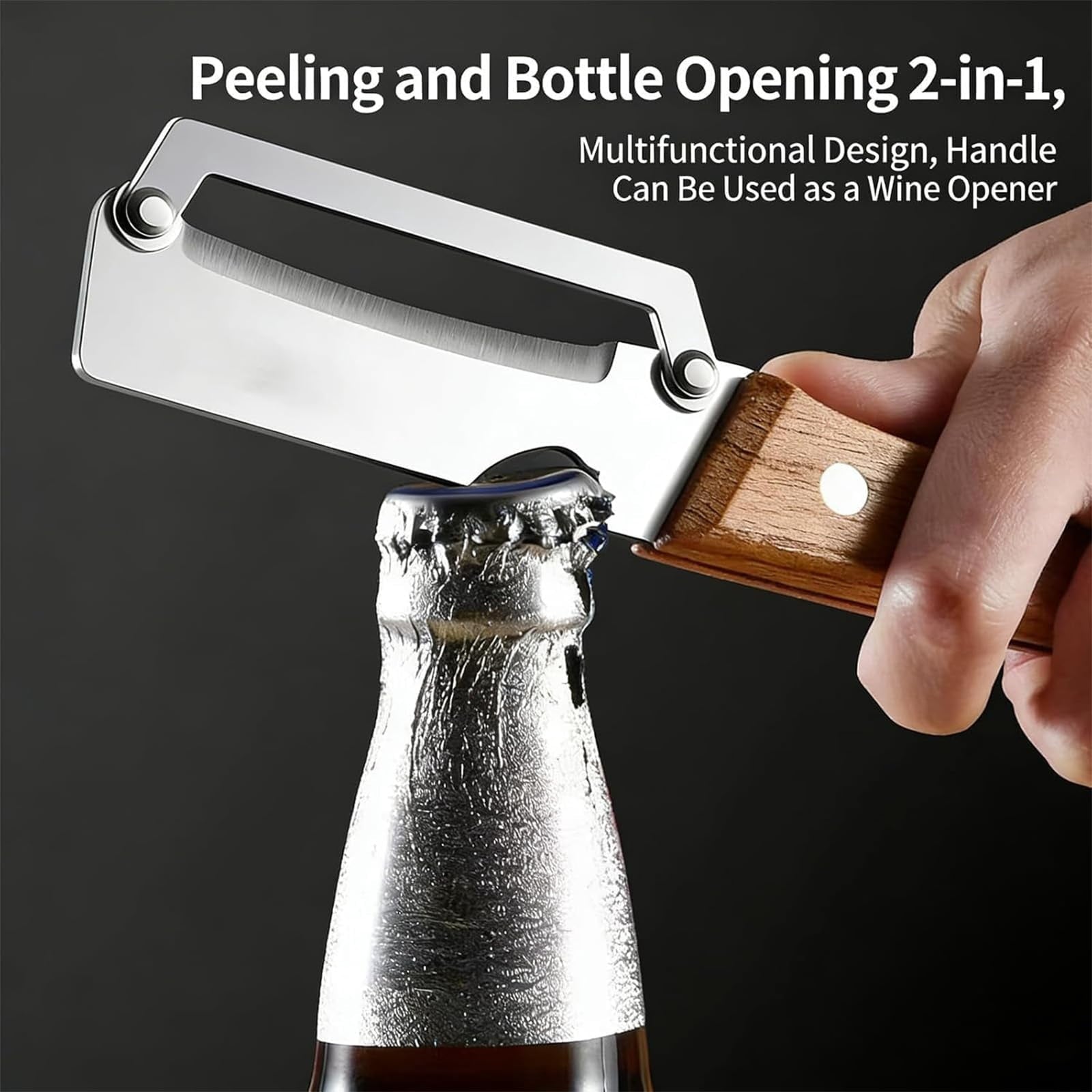 Vegetable Peeler 2-in-1 with Stainless Steel Blade and Non-Slip Wooden Handle for Fruits, Vegetables...