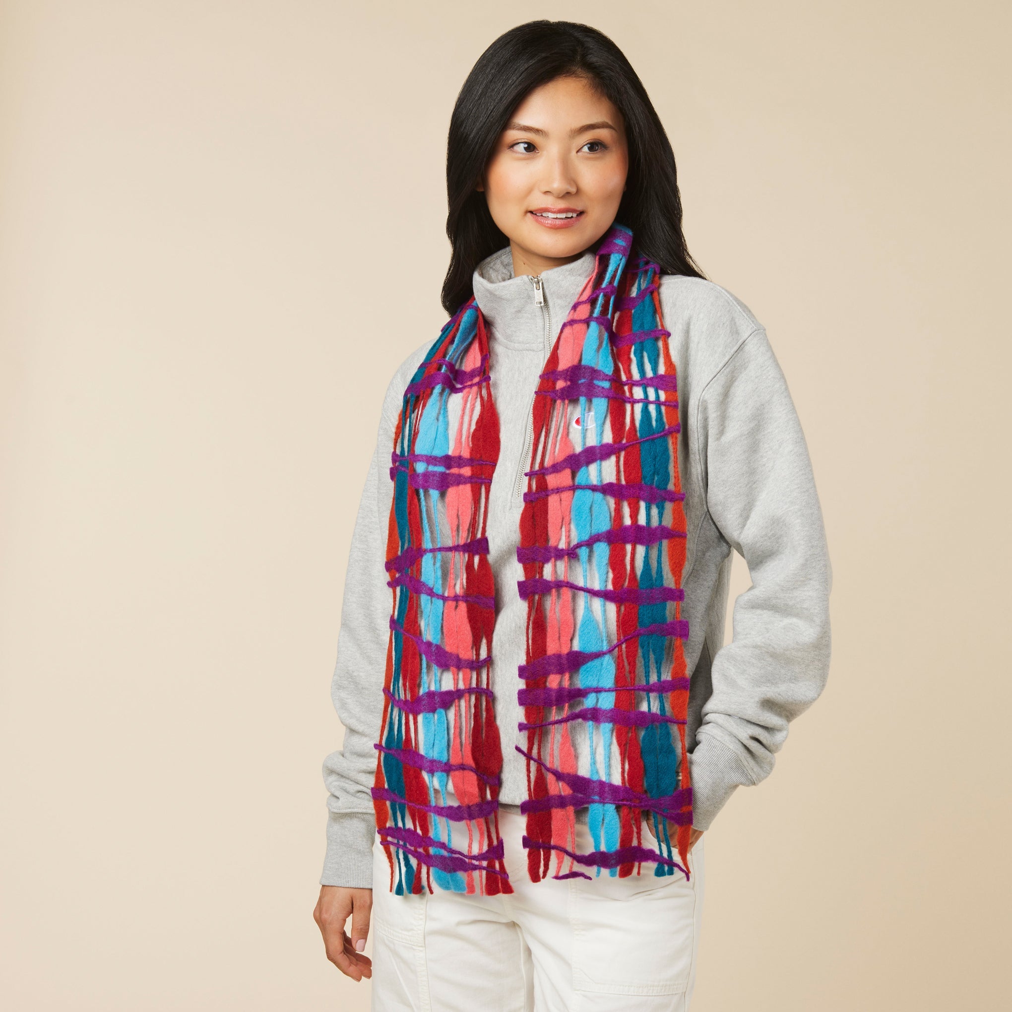 Nuno Threadstray Open-Weave Felted Wool Scarf - Warm Multi